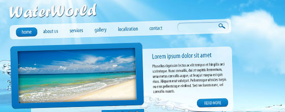 PS设计制作一个清爽的蓝色海洋风格网页模板