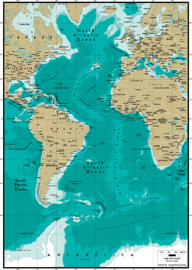 世界地图之大西洋(Atlantic Ocean)地图高清晰图